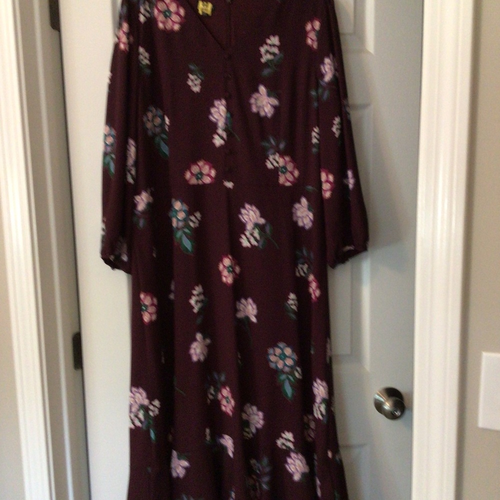 Talbots Fit & Flare Floral Dress, Sz 16, Shades of Maroon, Green, Lavender, Taup